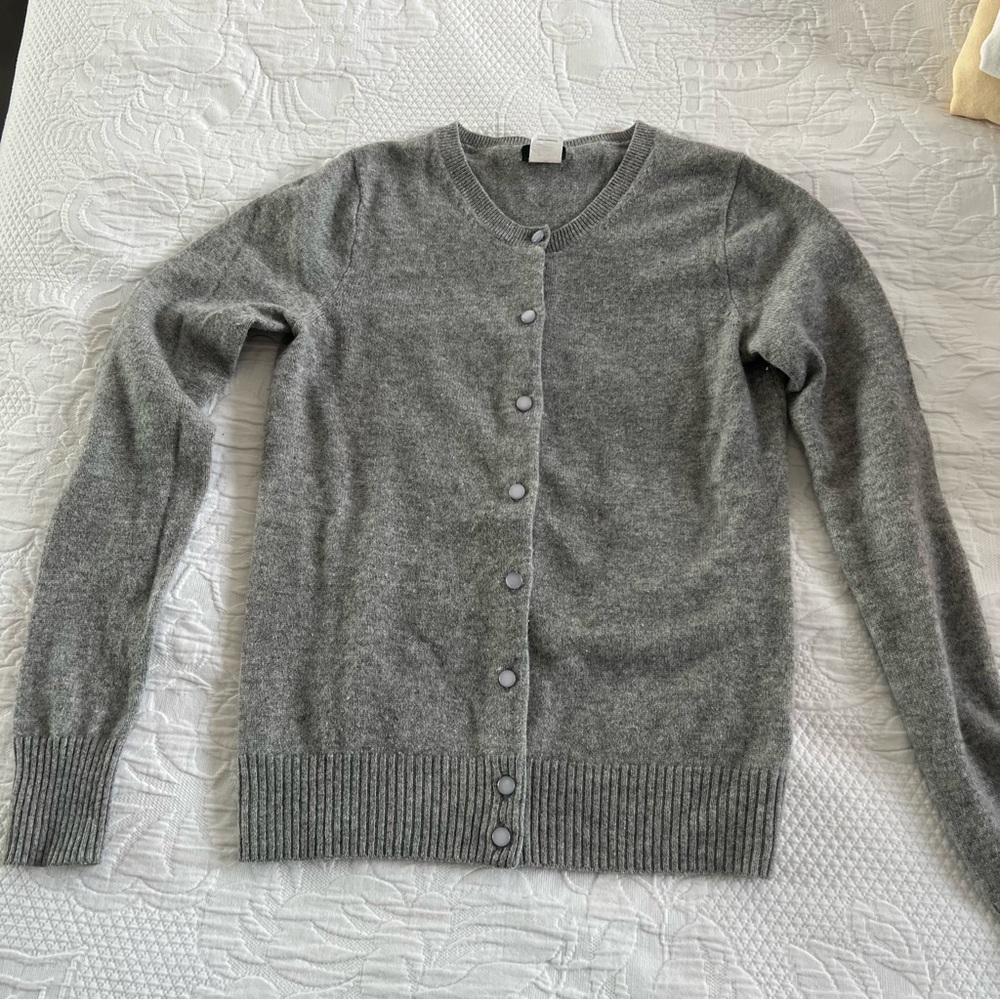 J. Crew Women's Gray Button-Front Cashmere Cardigan